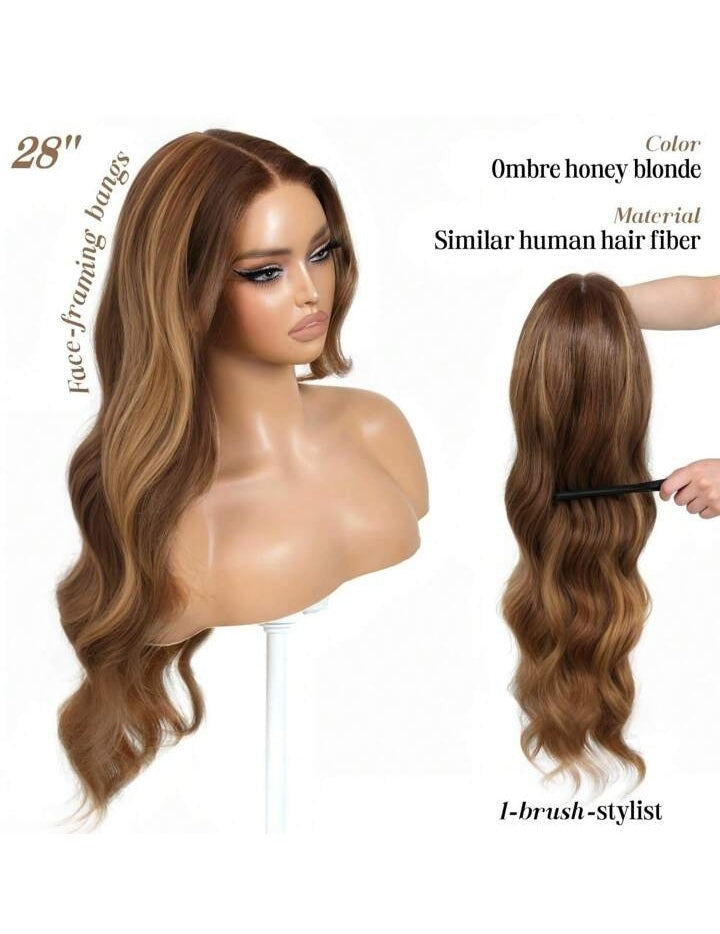 28" Golden Brown Body Wave Human Blend Wig