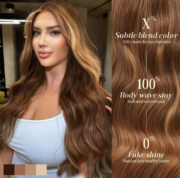 28" Golden Brown Body Wave Human Blend Wig