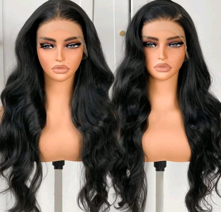 28" Black Body Wave Human Blend Wig