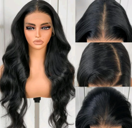 28" Black Body Wave Human Blend Wig