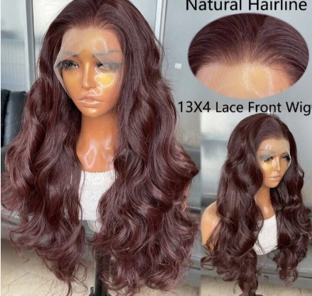 22" Deep Burgundy Body Wave Human Blend Wig