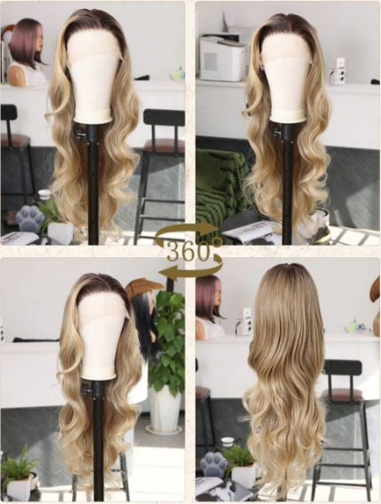 30" Golden Blonde Human Blend Wavy Wig