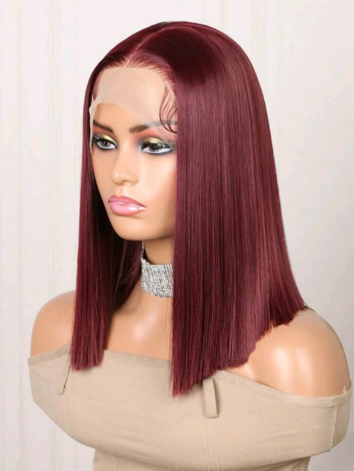 16" Burgundy Straight Bob Wig