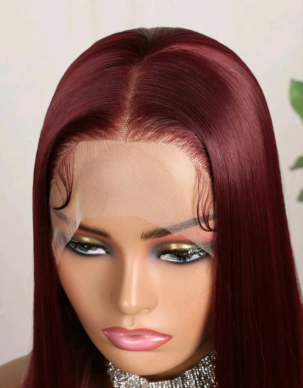 16" Burgundy Straight Bob Wig