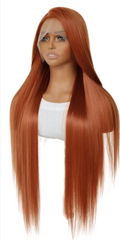 32" Deep Orange Straight Human Blend Wig