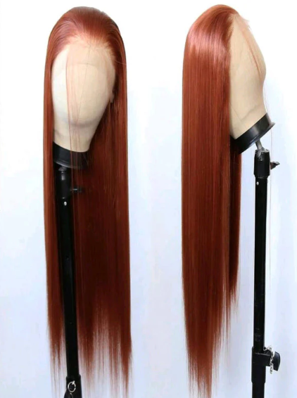 32" Deep Orange Straight Human Blend Wig