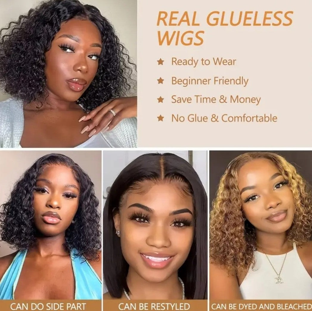 10" Brazilian Deep Wave Curly Bob Wig 4x4 Glueless Lace Frontal