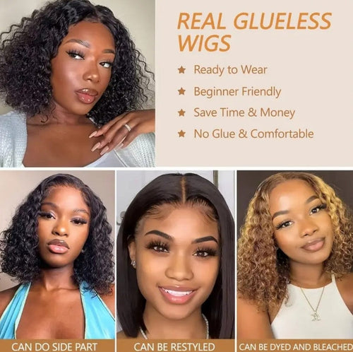 10" Brazilian Deep Wave Curly Bob Wig 4x4 Glueless Lace Frontal