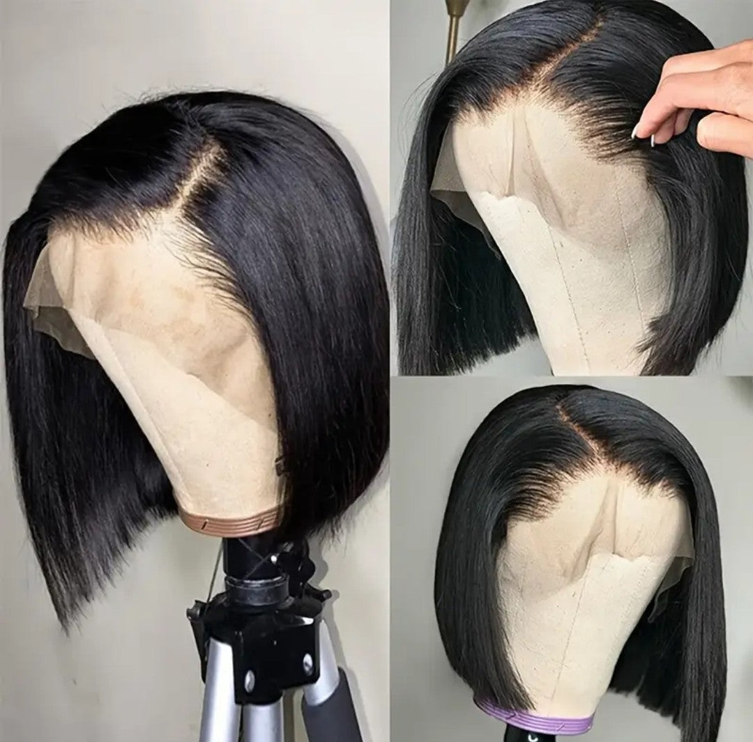 10"Brazilian Glueless Lace Frontal Short Straight Bob Wig (Black)