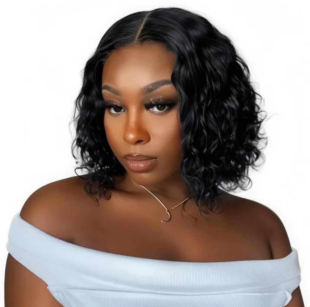 10" Brazilian Deep Wave Curly Bob Wig 4x4 Glueless Lace Frontal