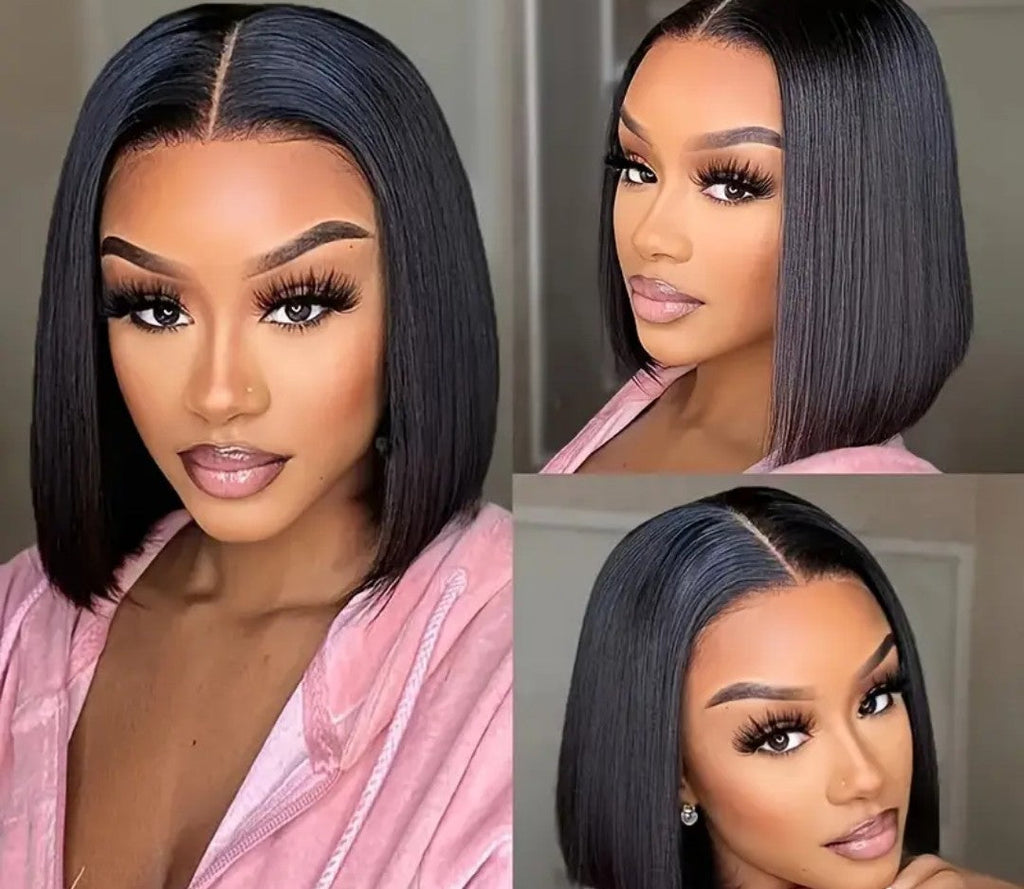 10"Brazilian Glueless Lace Frontal Short Straight Bob Wig (Black)